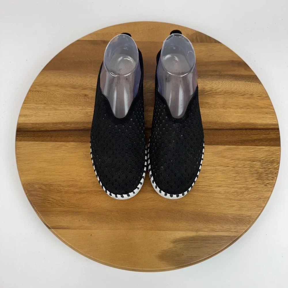 Womens Ilse Jacobsen Tulip Laser Cut Perforated Black Leather Sneakers Size‎ 37